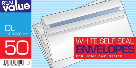 SH01008 ENVELOPES DL 50S WHTE SSEAL