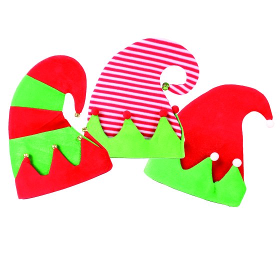 HAT CHRISTMAS ELF WITH BELLS 3 ASST