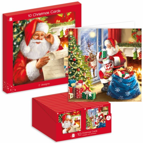 XH0601 CARDS SQ 10PK TRAD SANTA 2ASST
