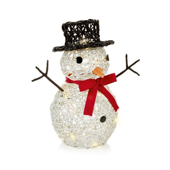 50 LED LIT RATTAN LOOK SNOWMAN WARM WHITE 39CM