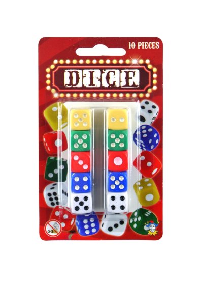 SJ09606 SJ09606 COLOURED DICE 1.4CM 10 PIECE SET