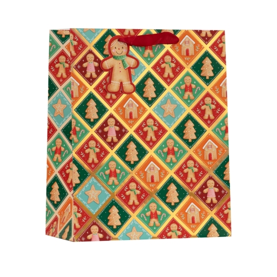 GIFT BAG PATCHWORK GINGERBREAD M