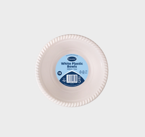 CJ1410 SJ12706 REUSABLE PLASTIC BOWLS WHITE 12OZ 15PK