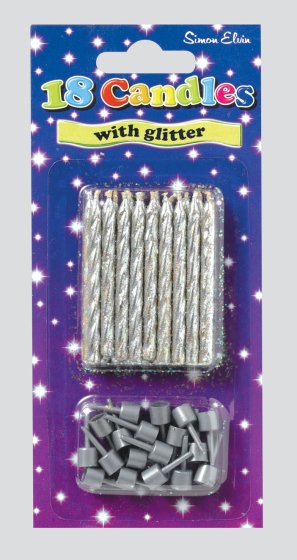 SH12027 CANDLES SPIRAL SLVR GLITTER 18