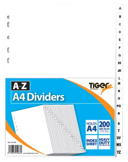 SH03214 DIVIDERS A4 A-Z INDEX POLY