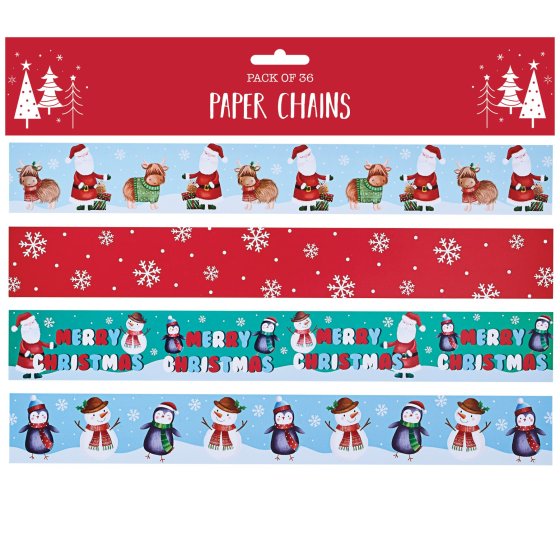 XH3607 PAPER CHAIN SANTA SNOW 36 PK