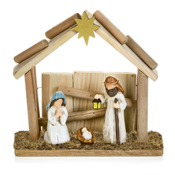 20CM NATIVITY N WOOD BARN SCENE