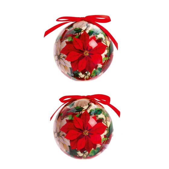 75MM POINSETTIA DECOUPAGE BAUBLES 2 ASST