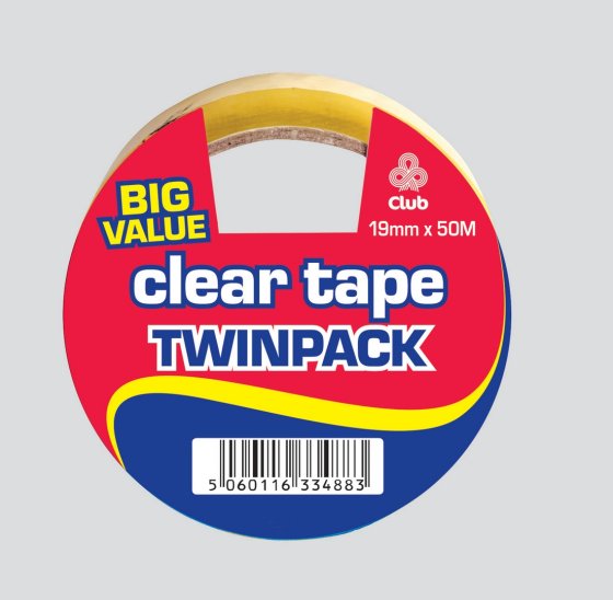 CJ0101 SJ05307 CLEAR TAPE 19MM X 50 TWIN PK