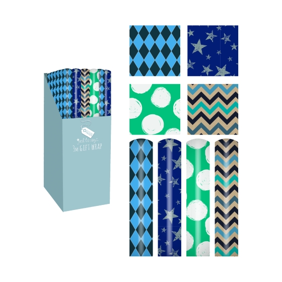 SJ14705 GIFT WRAP ROLL 3M MAL ASSTD