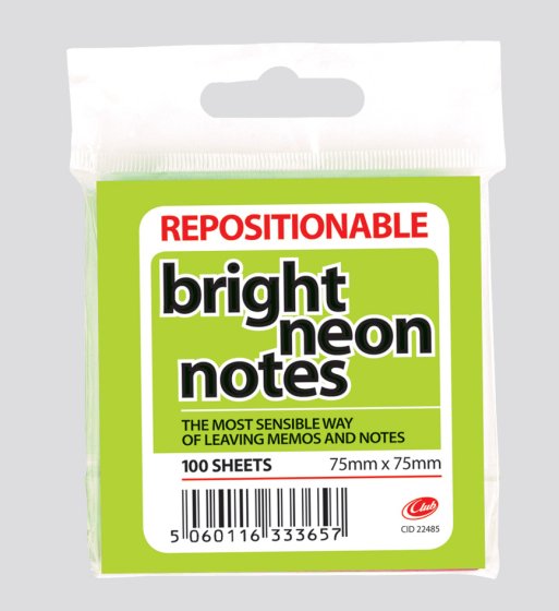 CH0401 SH03003 STICKY NOTES NEON 75 X 75