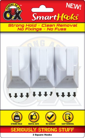 SH06115 HOOK REMOVABLE SQUARE 3PK