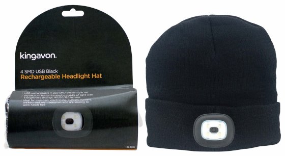 HEADLIGHT HAT BLACK RECHARGEABLE USB 4SMD