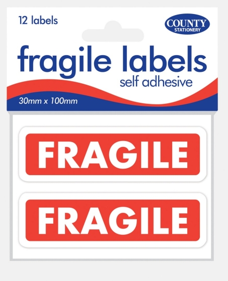 SJ00804 SJ00804 FRAGILE LABELS SELF ADHESIVE 30 X 100MM 12PK