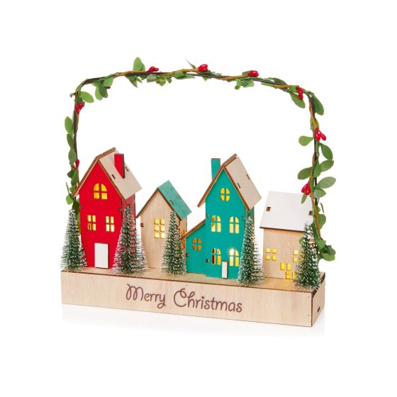 XH4606 LIT  22.5CM CHRISTMAS HOUSES