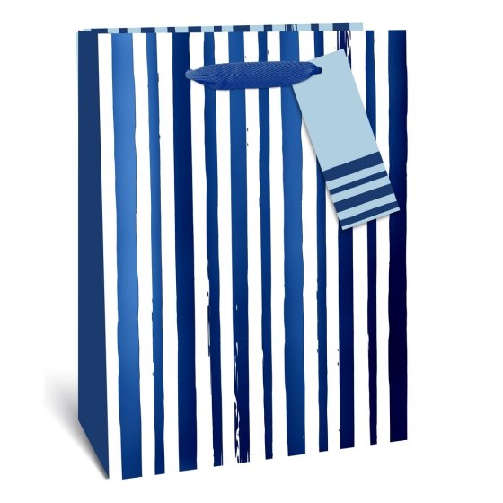 SJ15240 SJ15240 GIFT BAG BLUE STRIPES EXTRA LARGE