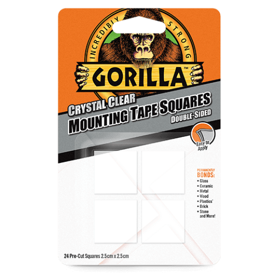 GORILLA MOUNTING TAPE 2.5CM SQUARES CLEAR 6 PACK CLIPSTRIP