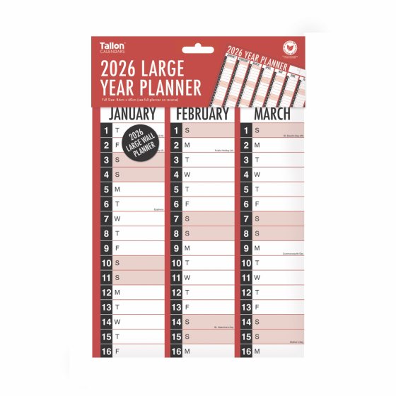 2027 WALL PLANNER RED N BLACK