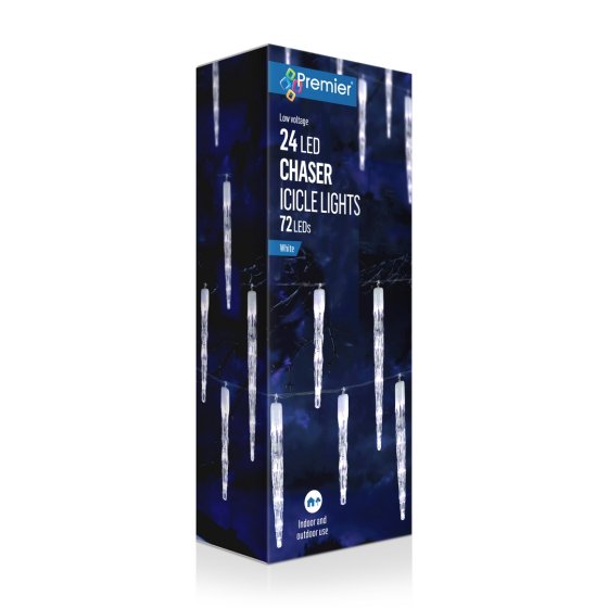 24 LED CHASER ICICLE LIGHTS 30CM WHITE