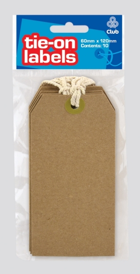 CJ0511 SJ00805 ClLUB TIE ON LABELS KRAFT 10PK