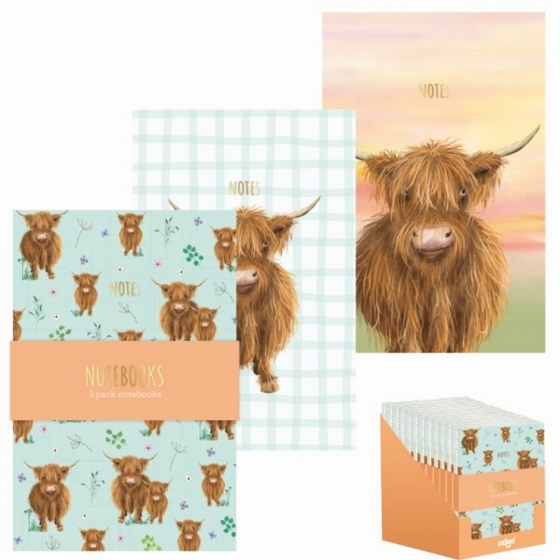 SJ01303 SJ01303 NOTEBOOKS A6 3PK HIGHLAND COW