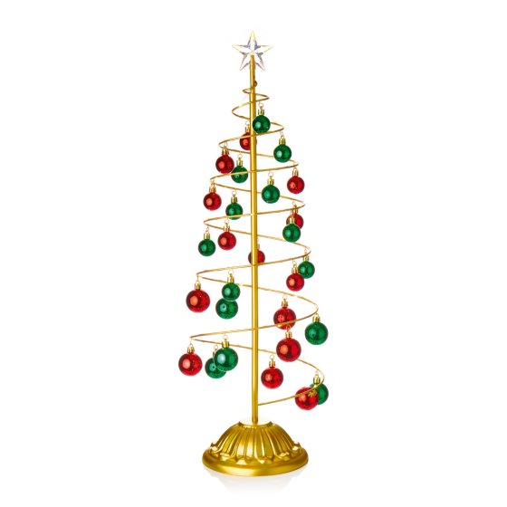LIT GOLD METAL TREE WITH RED N GREEN BAUBLES 70CM