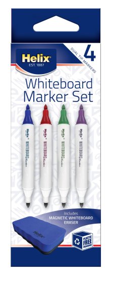 HELIX WHITEBOARD MARKER SET 4 PACK PLUS ERASER