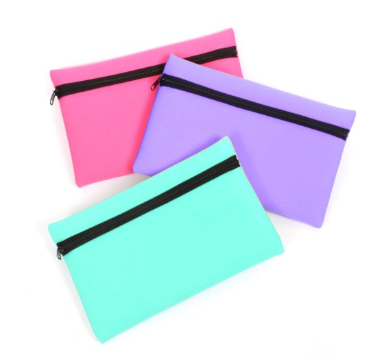 PENCIL CASE NEOPRENE TEAL/PINK/LILAC ASST