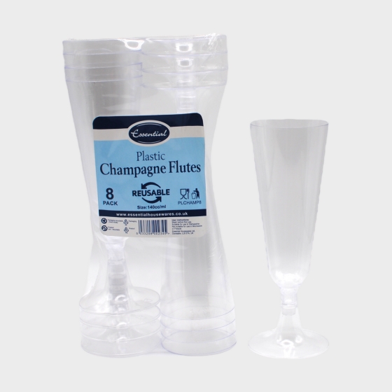 SJ12612 SJ12612 REUSABLE PLASTIC CHAMPAGNE FLUTES 140ML 8PK