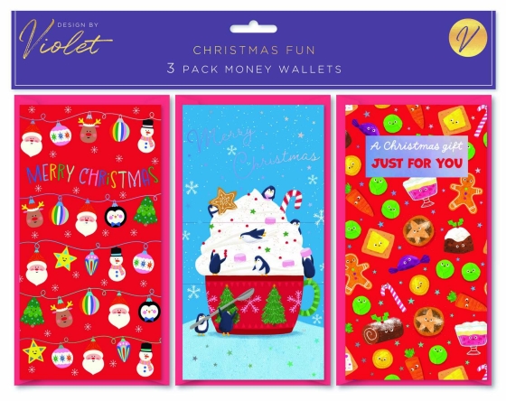 MONEY WALLETS CHRISTMAS FUN 3PK