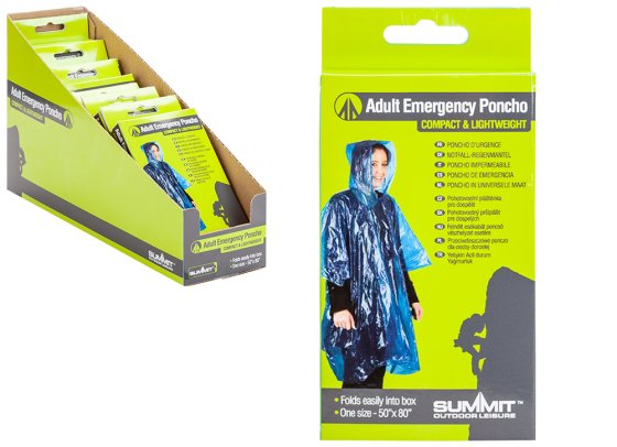SUMMIT ADULT EMERGENCY PONCHO 50X80INCH IN ENVELOPE BOX 15 D