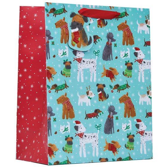 XH2604 GIFT BAG CHRISTMAS PUPS L