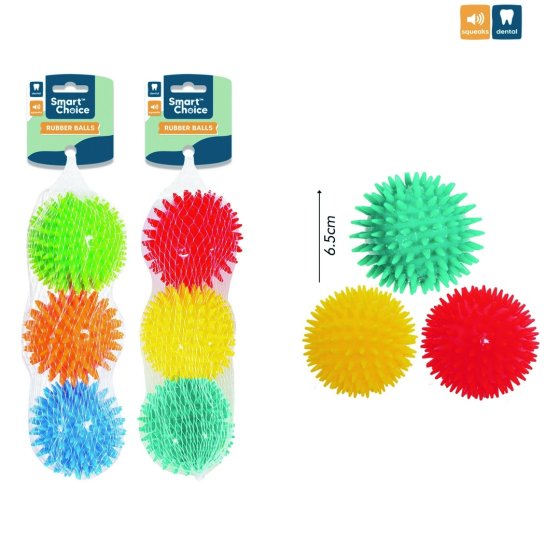 SJ11304 SJ11304 DOG BALL SPIKY RUBBER 3PK ASST