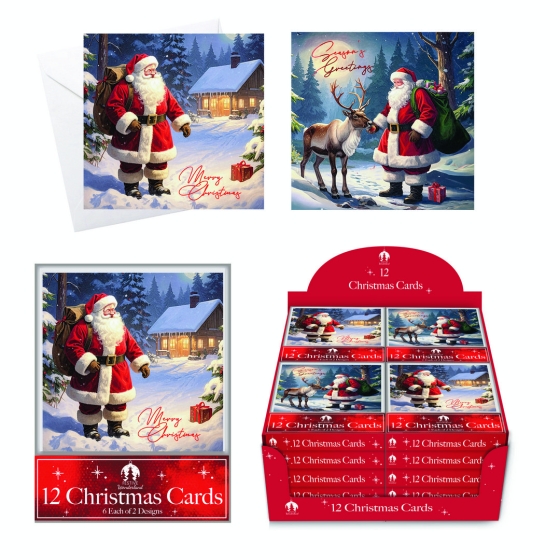 CARDS BOX 12 SQ SANTA NIGHT SCENE