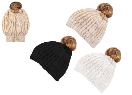 CH1404 HAT KNIT BEANIE WITH FUR POM POM