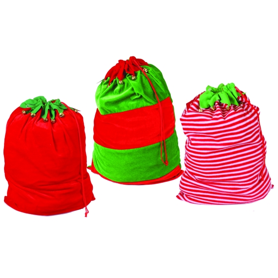 SACK CHRISTMAS ELF WITH BELLS 50X76CM 3 ASST