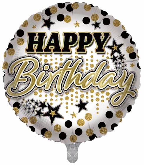 BALLOON 18IN FOIL BIRTHDAY BLK N WHITE