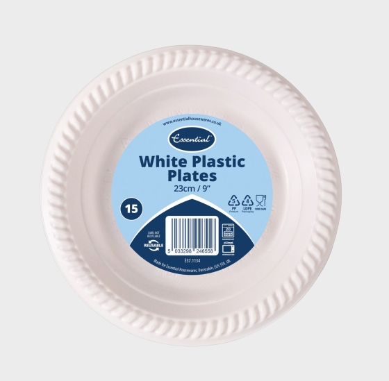 REUSABLE PLASTIC DINNER PLATES WHITE 22CM 15PK