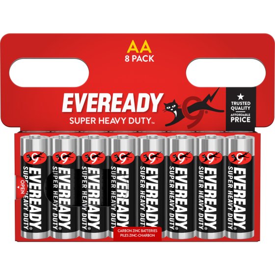 EVEREADY SUPER HEAVY DUTY ZINC BATTERIES AA 8PK