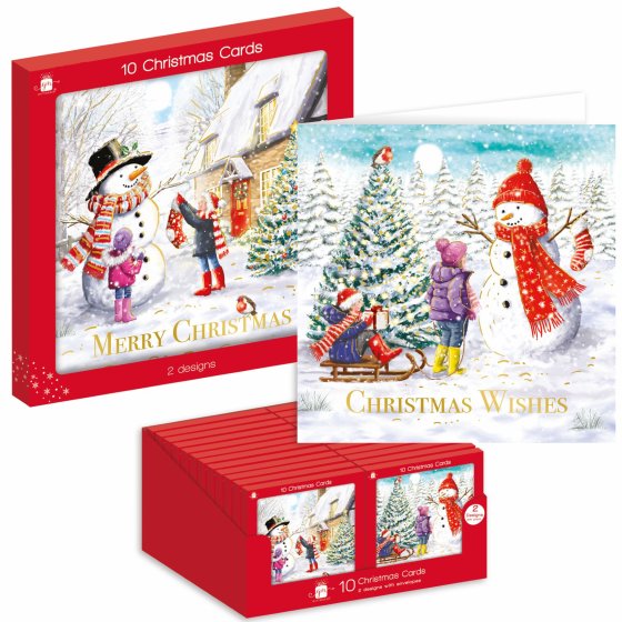 XH0605 CARDS SQ 10PK FAM/SNOWMAN 2ASS