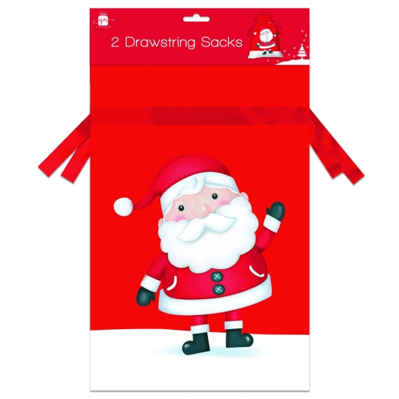 SACK 2PK SANTA D/STRING NON WOVEN 45X27CM