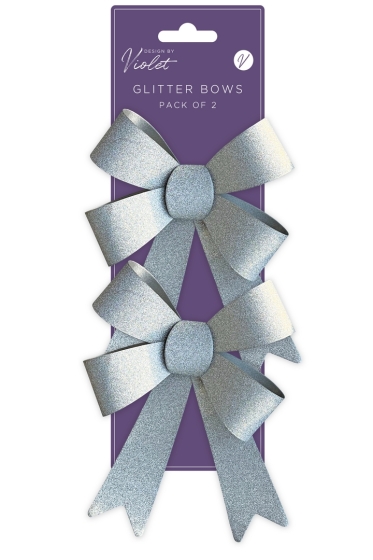 BOWS SILVER GLITTER 2PK