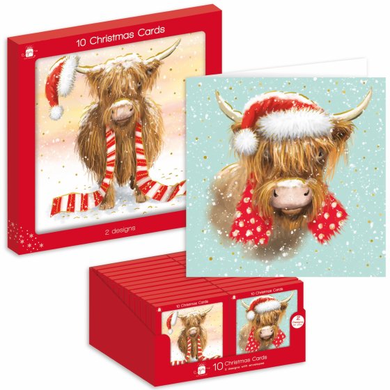 XH0603 CARDS SQ 10PK HIGHLAND COW 2AS