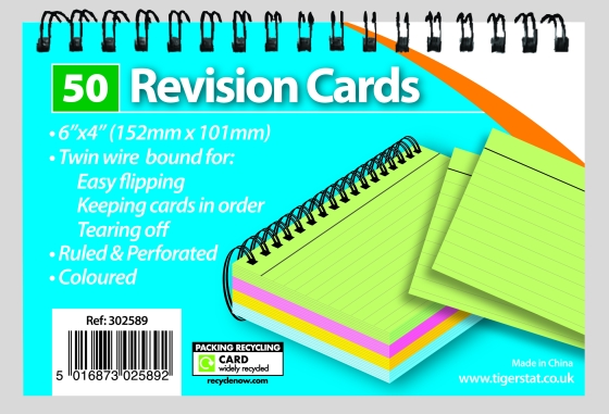 REVISION CARDS TWIN WIRE COLOURED 6X4IN 50PK