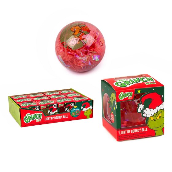 XH6003 THE GRINCH LED GLITTER BOUNCY BALL  2 ASSTD