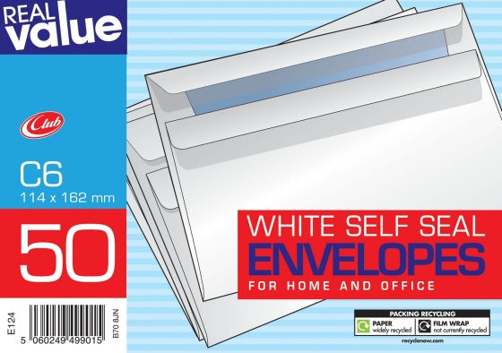 CJ0605 SJ01110 ENVELOPES C6 WHTE 50S SSEAL