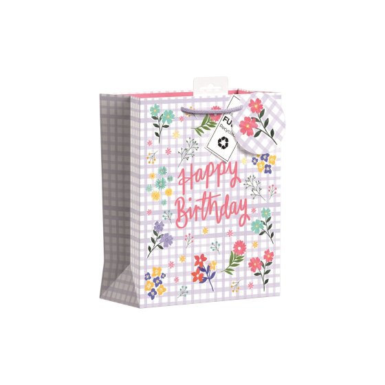 SH14305 GIFT BAG GINGHAM HAPPY BIRTHDA